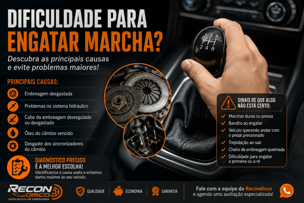 Dificuldade para engatar marcha causada por problemas na embreagem